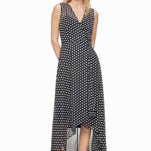 Calvin Klein Dresses & Skirts - Calvin Klein Dot V-neck Sleeveless Wrap High-Low Maxi Dress